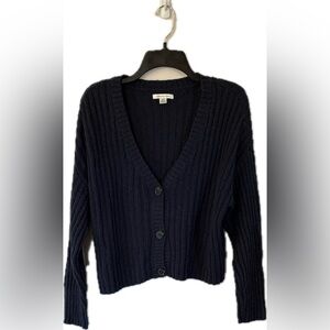 American Eagle Ribbed V-Neck Button Front Sweater Cardigan - Navy Blue